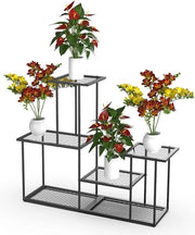 Supporto per piante in metallo nero con 4 livelli per interni ed esterni - vassoio per piante per terrazza, giardino, salotto, balcone, camera da letto