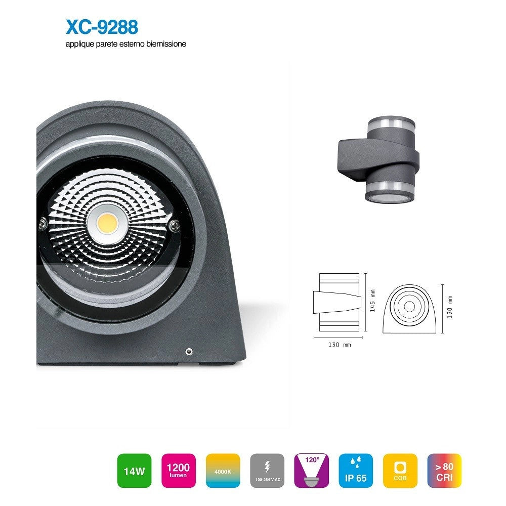 Trade Shop - Applique In Alluminio 2x7w Con Doppia Emissione Corpo Grigio Luce 4000k Xc-9288 -