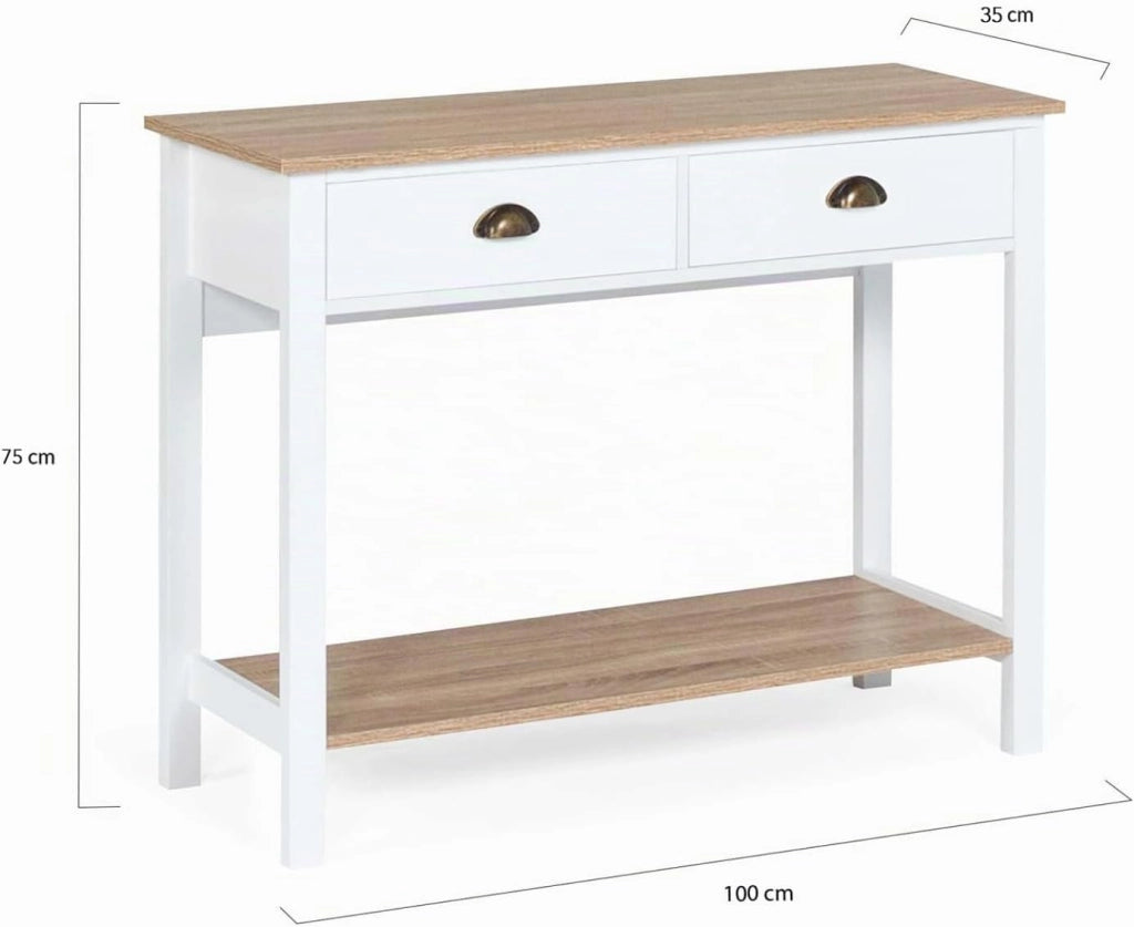 Consolle country a 2 cassetti ISIS 1 ripiano legno e bianco