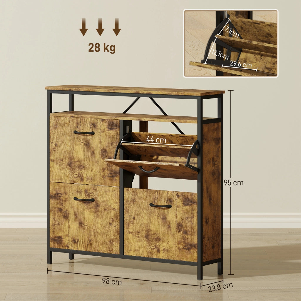 Armadio per scarpe con 4 cassetti pieghevoli ¨C zephmum ¨C Stile sottile, scaffale aperto, acciaio, marrone