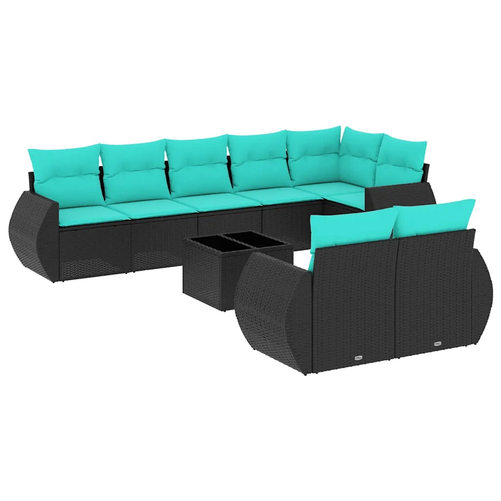 Set Divani da Giardino 9 pz con Cuscini Nero in Polyrattan 3221626