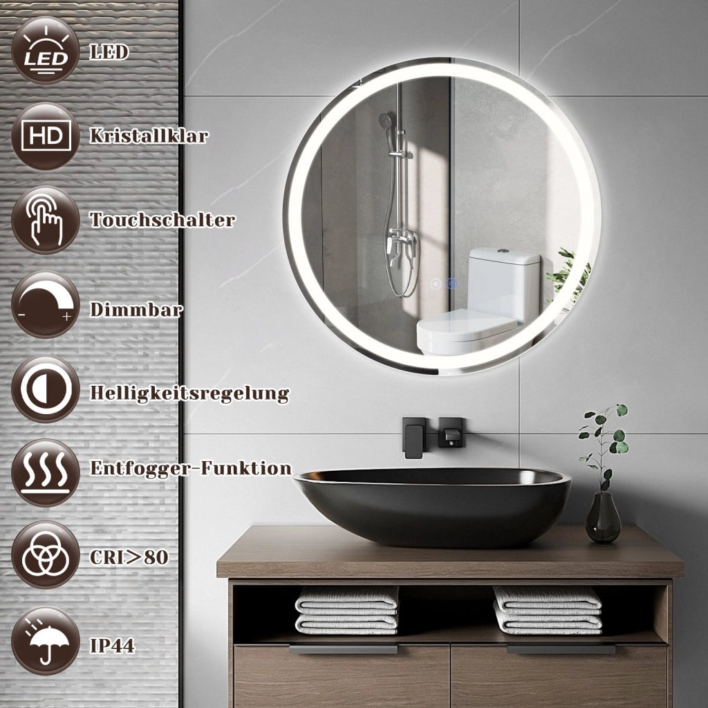 ZMH Specchio da bagno con funzione antiappannamento IP44 Rotondo Bianco Specchio da bagno variabile
