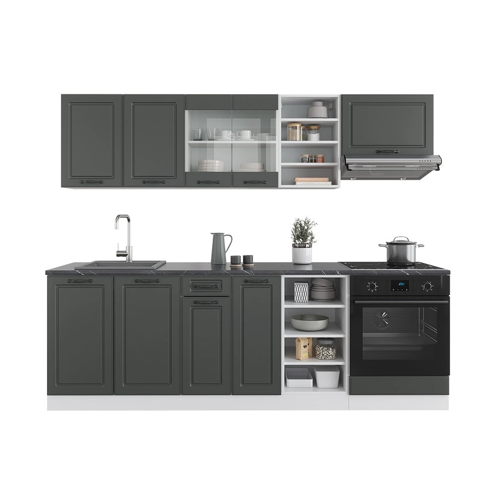 Cucina componibile R-Line Antracite rustico/Bianco 240 cm senza piano di lavoro Vicco