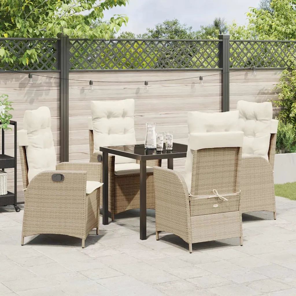 Set da Pranzo per Giardino con cuscino 5 pcs Beige polyrattan