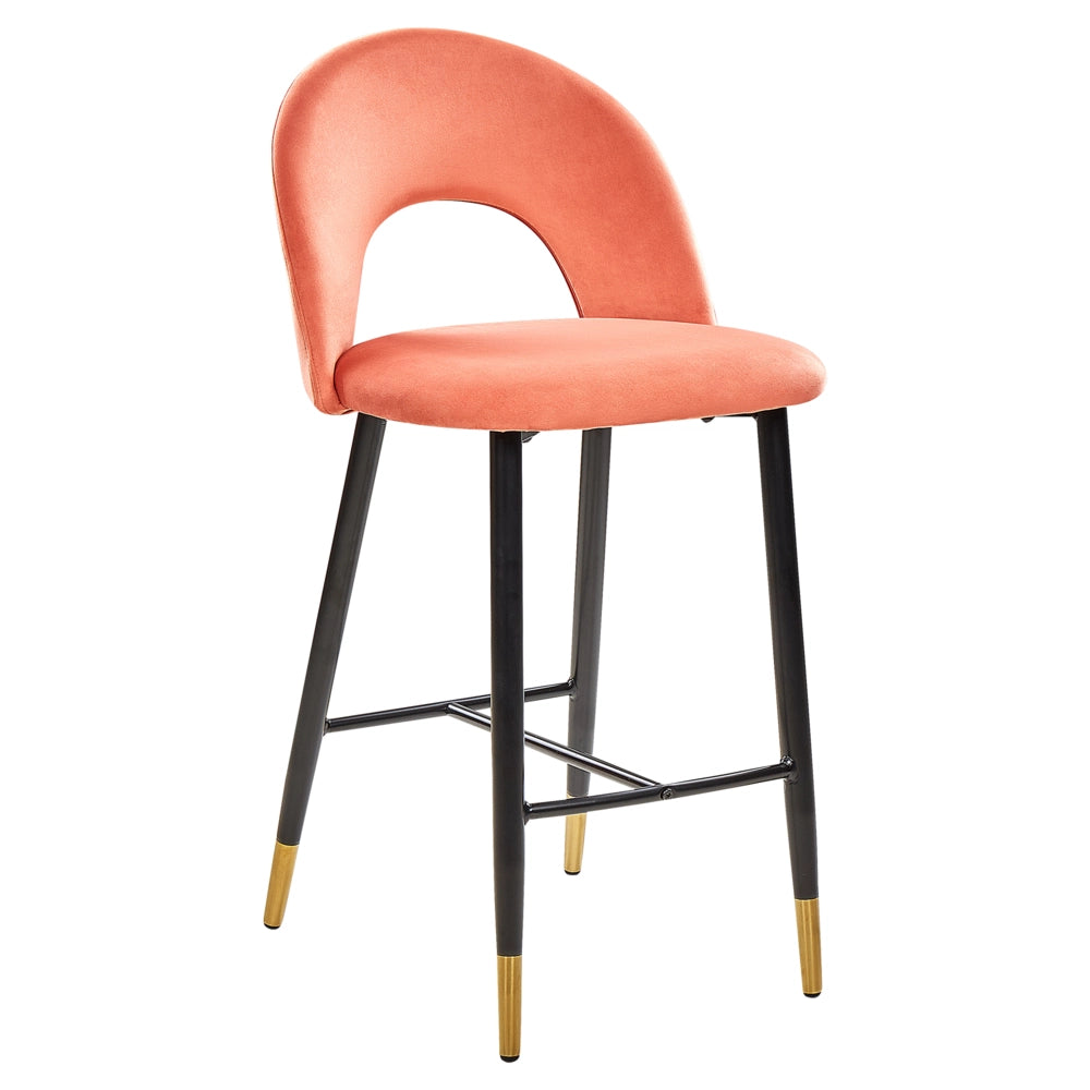 Set di 2 sedie da bar Corallo Rosso Velluto Nero Acciaio Design retrò accenti dorati Sala da pranzo