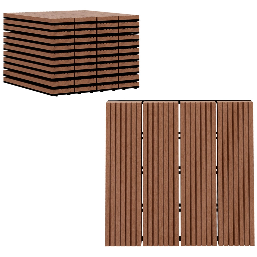 Set 11 Piastrelle per Esterni in HDPE Riciclato ¨C zephmum ¨C 30x30x2.2 cm, Marrone