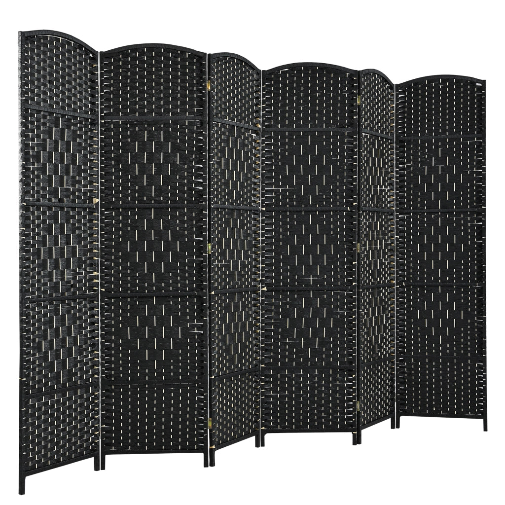 Divisori per ambienti a 6 pannelli alta 180 cm in rattan-Paravento-Schermo pieghevole per privacy con cornice in legno naturale Nero