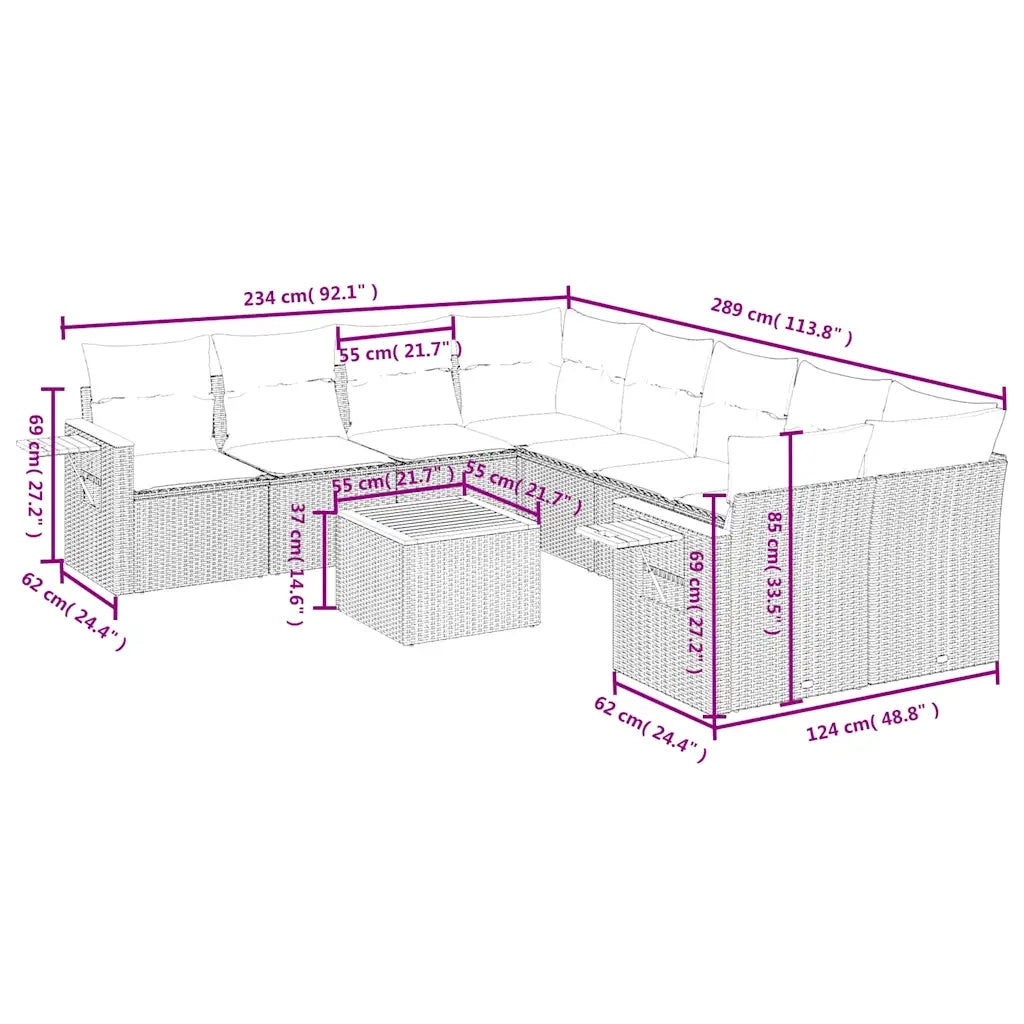 Set Divani da Giardino 9 pz con Cuscini Grigio in Polyrattan