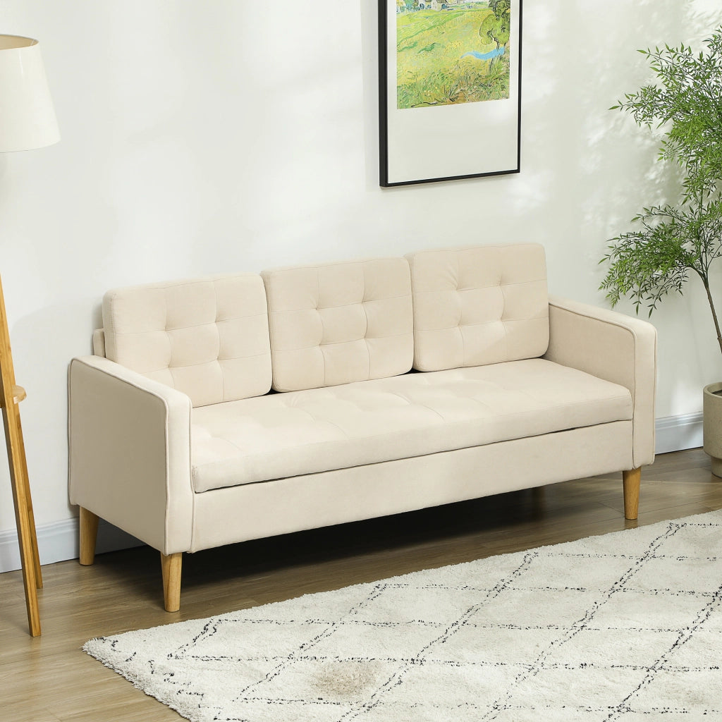 Divano 3 posti in tessuto ¨C zephmum ¨C crema, trapuntato, con contenitore, 166.5x62x82 cm
