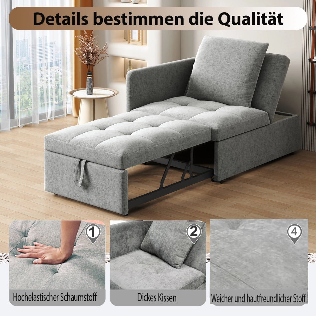 DIVANO LETTO 3 in 1 177x68x65 cm Grigio in tessuto effetto lino