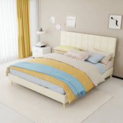 Letto matrimoniale 160 × 200 cm con testiera trapuntata, gambe in legno, senza materasso, beige