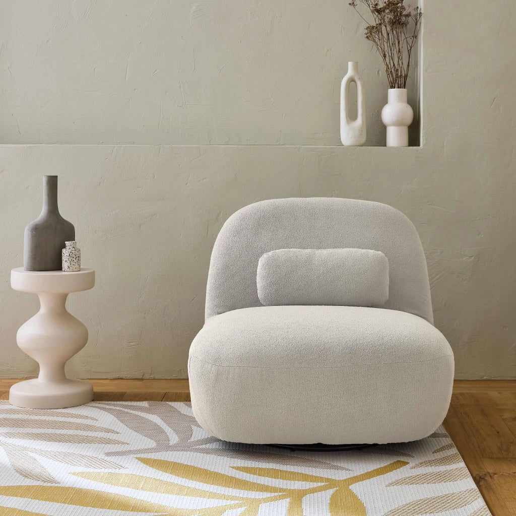 Poltrona girevole 360° bouclé, crema