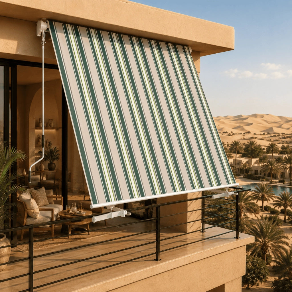 Tenda Parasole Avvolgibile Con Argano Manuale Telaio In Alluminio Copertura In Poliestere 280G Schermo UV Riparo Visivo Per Balcone Terrazzo Portico E Ambienti Esterni 295x250x50 Cm Verde E Beige