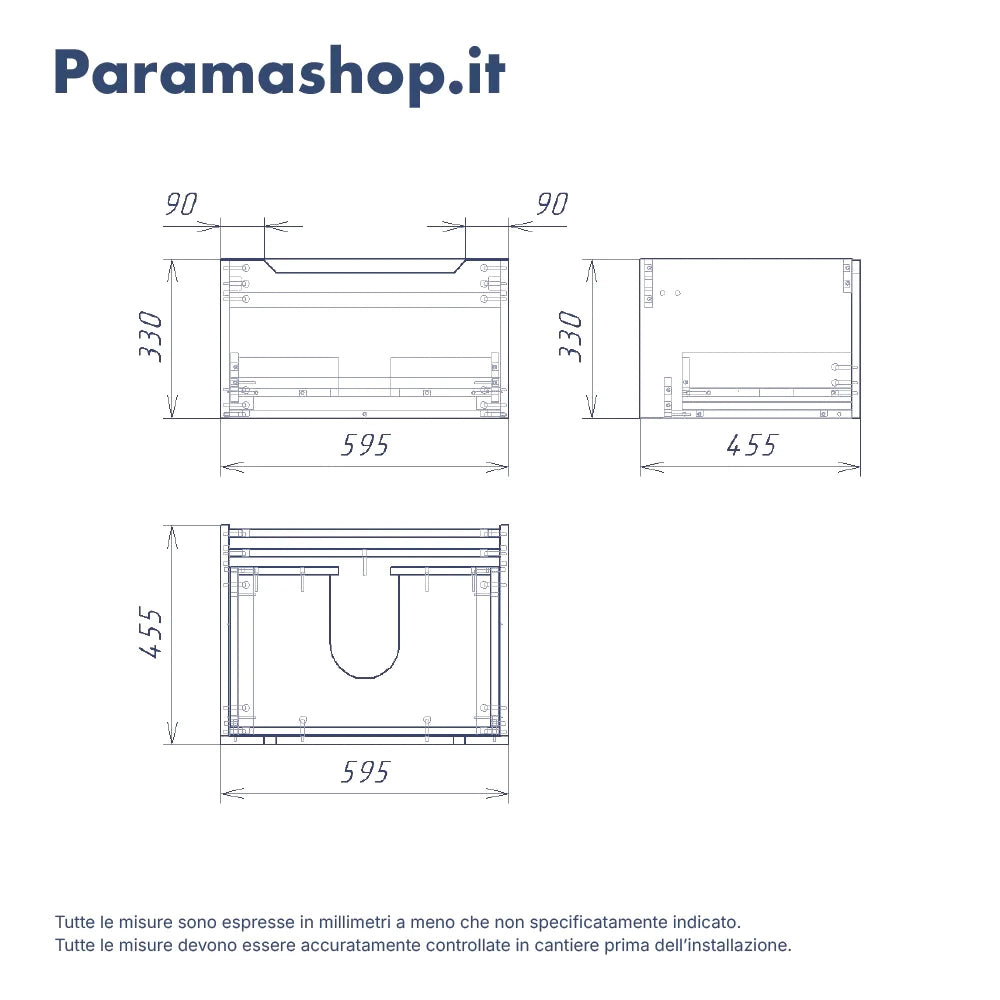 Mobile bagno sospeso modulare 60 cm grigio opaco due cassetti con lavabo | Bako