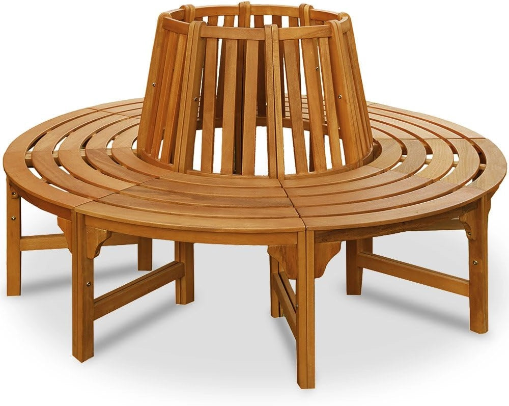 ® Panchina da Giardino Resistente in Legno di Eucalipto Certificato FSC® Ø 190 cm Portata 160 kg per Seduta Panca da Esterno Rotonda Alberi