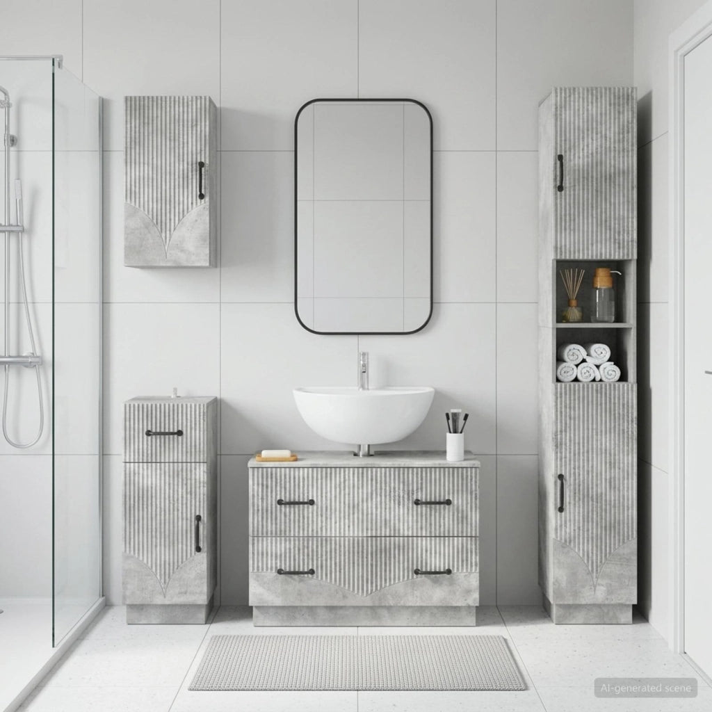 Set di Mobili da Bagno da 4 Pezzi HOORN Grigio Cemento 3417957