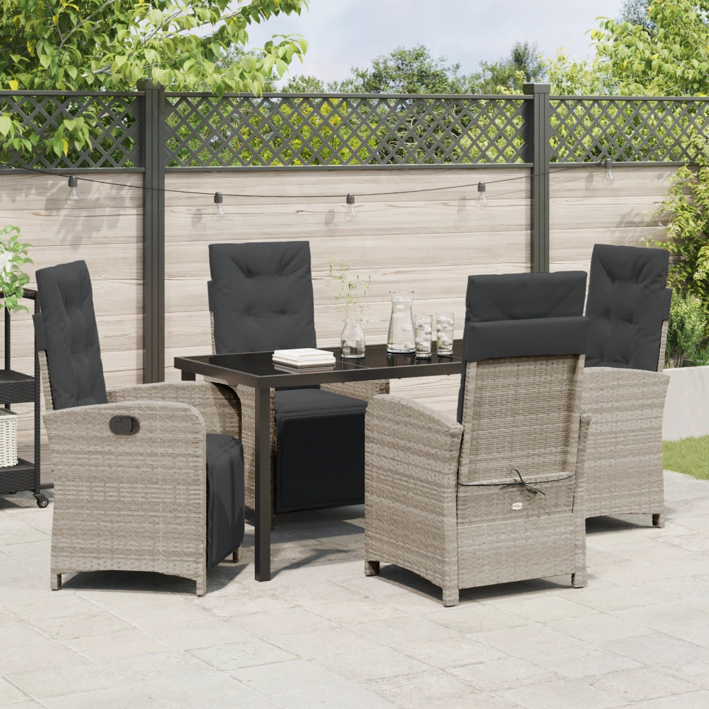 Set da pranzo da giardino  5 pezzi con cuscini in polyrattan grigio chiaro