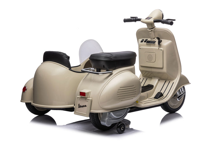 Moto Elettrica per Bambini Licenza Piaggio Vespa Sidecar 12V Crema