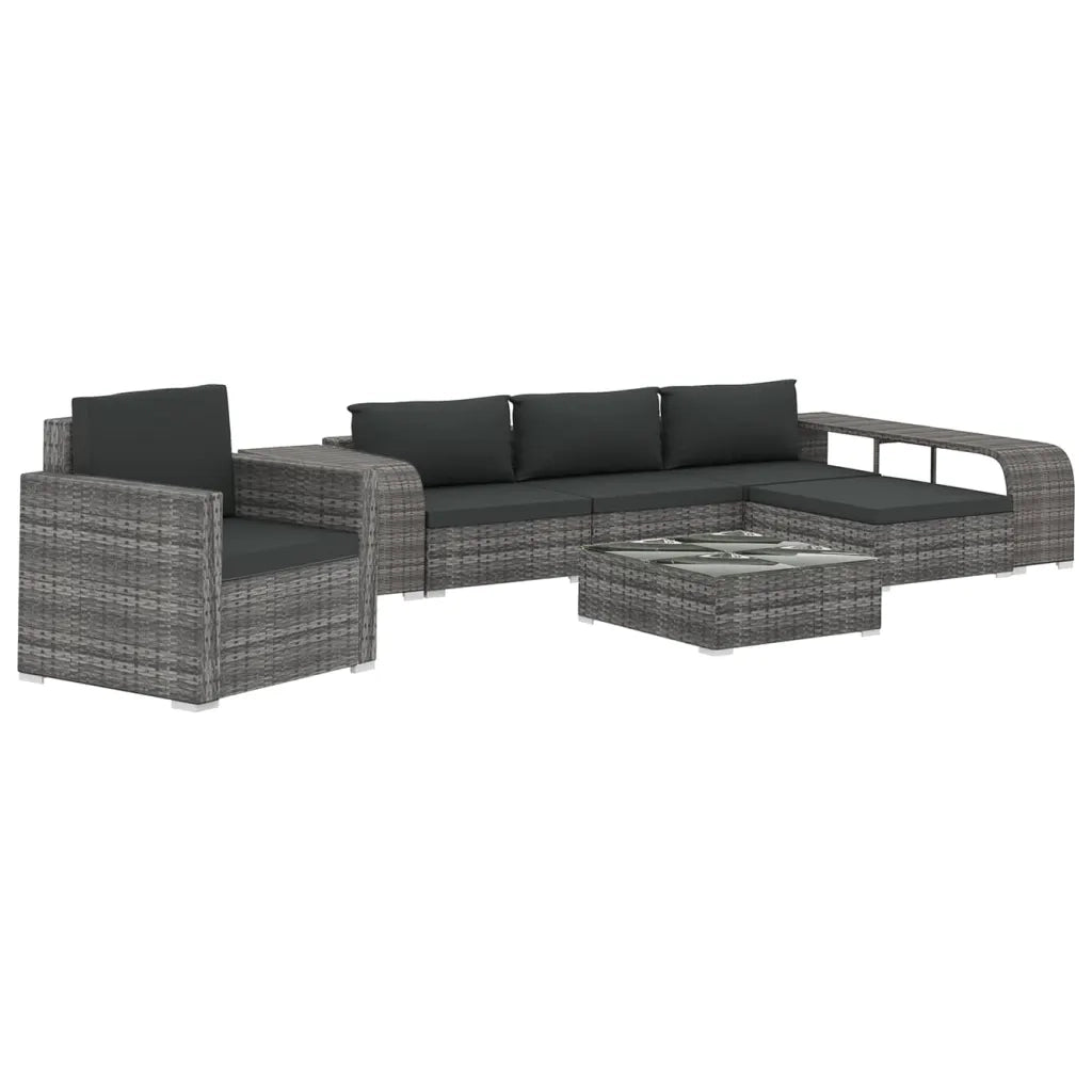 Set Divani da Giardino 8 pz con Cuscini in Polyrattan Grigio 48317
