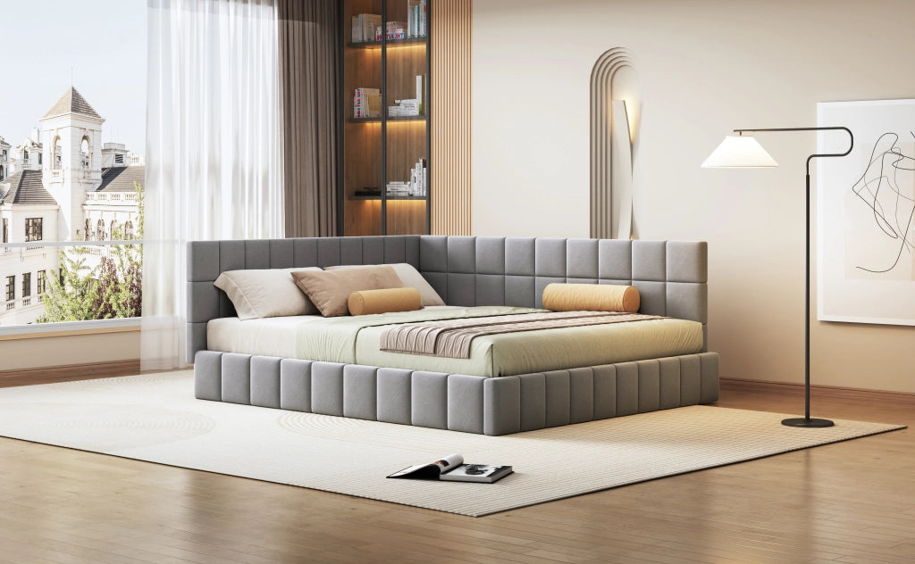 Letto imbottito multifunzione in velluto grigio 160x200 cm