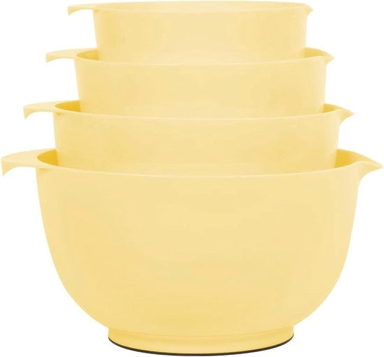 Set di ciotole per mescolare in plastica con superficie antiscivolo, piatti da servizio a pile stivocabili per cucina, 4 pezzi (giallo)