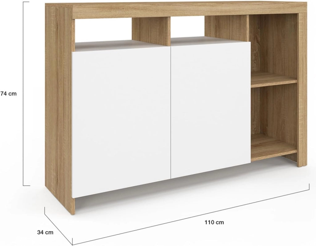 Credenza MALO 110 cm, legno e ante bianche