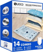Zak di compressione per abbigliamento e viaggio, con pompa elettrica, set di 4 sacchi (2 grandi 90x70cm + 2 piccoli 80x60cm)
