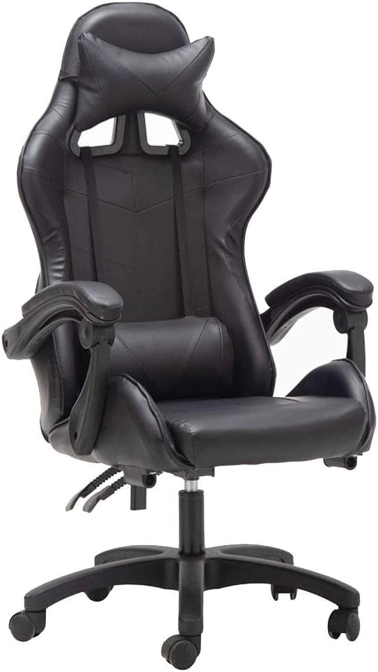 Sedie Gaming, Sedia Portacomputer da Ufficio con Supporto Lombare e Braccioli Imbottiti, Regolabile in Altezza, Ergonomica, Inclinabile 90-135 ° (Nero)