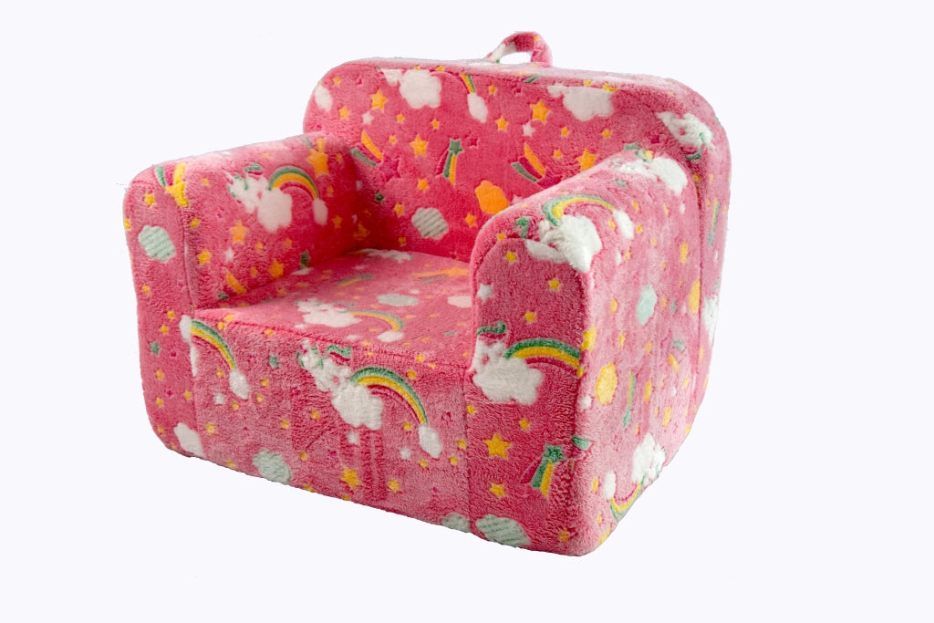 Poltrona per bambini con braccioli e tasche laterali in tessuto e spugna rosa