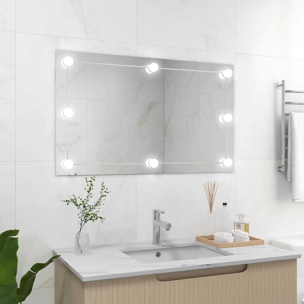 Specchio Parete-Specchio a Muro-Specchio Decorativo Rettangolare Senza Cornice con Luci LED Vetro 739882