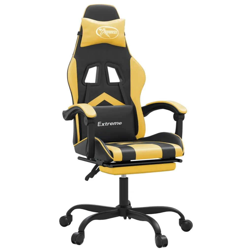 Sedia da Gaming Girevole con Poggiapiedi Nero e Oro Similpelle cod mxl 69031