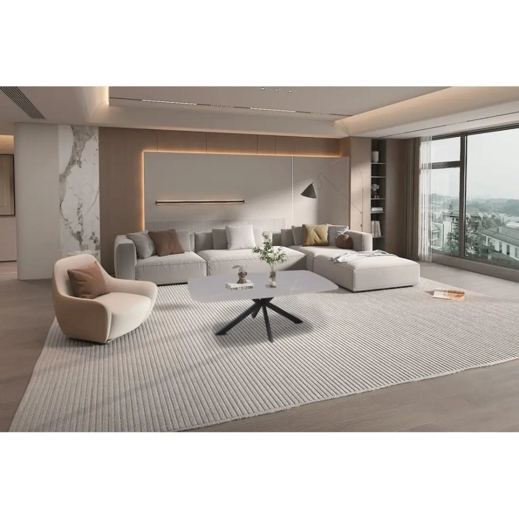 Table bassa ARVENA – Tavolino rettangolare 130x70 cm – Pietra grigia & metallo – Design contemporaneo e raffinato