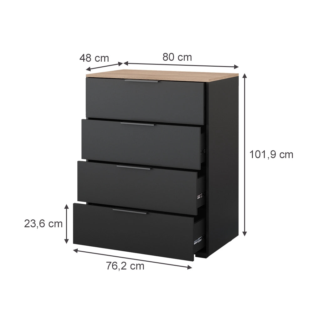 Vicco Credenza Antracite 30 x 83.6 cm con 4 cassetti