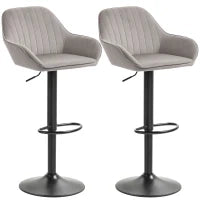 Set 2 Sgabelli da Bar in velluto Girevole con poggiapiedi e altezza regolabile, 50.5x50x107cm, Grigio