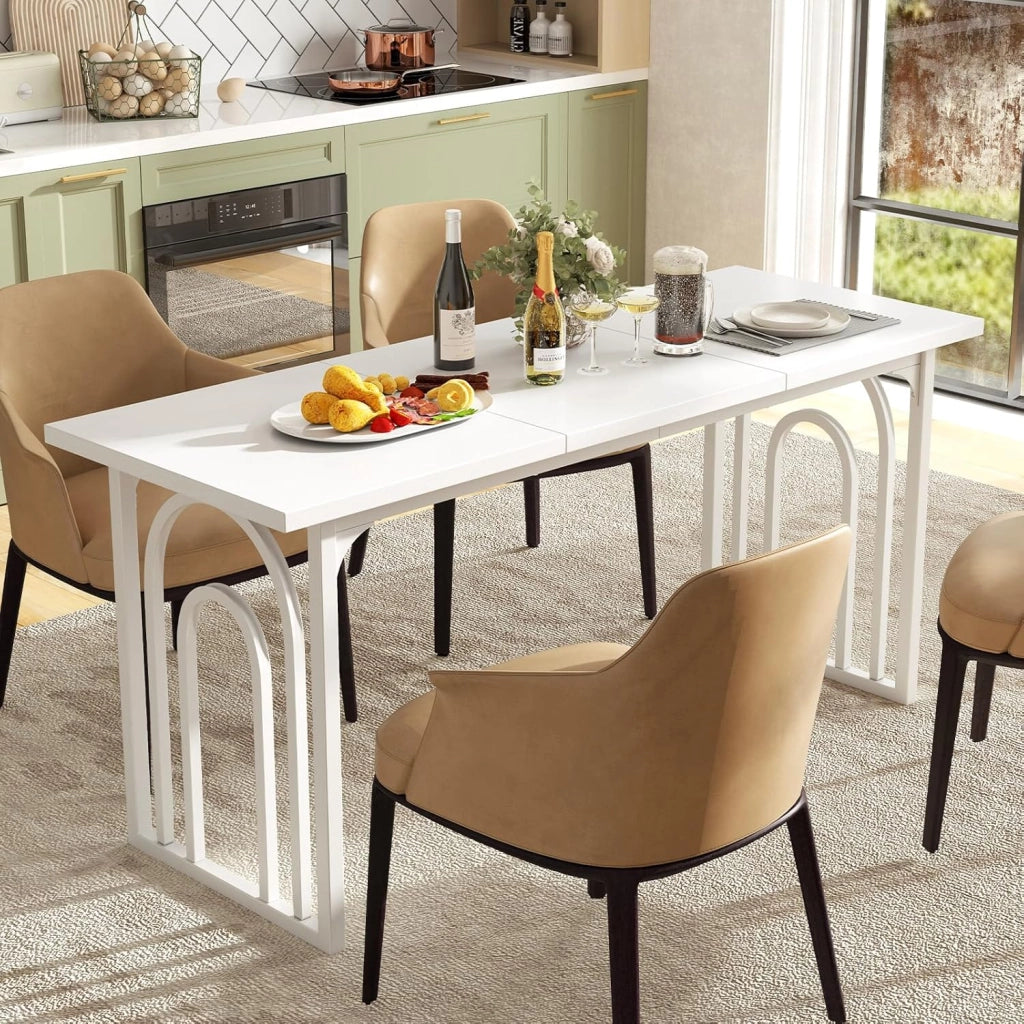 Tavolo da pranzo per 6-8 persone, tavolo da cucina rettangolare da 160 cm, gambe in metallo robusto, tavolo da pranzo moderno in legno, per cucina, soggiorno, sala da pranzo, ristorante
