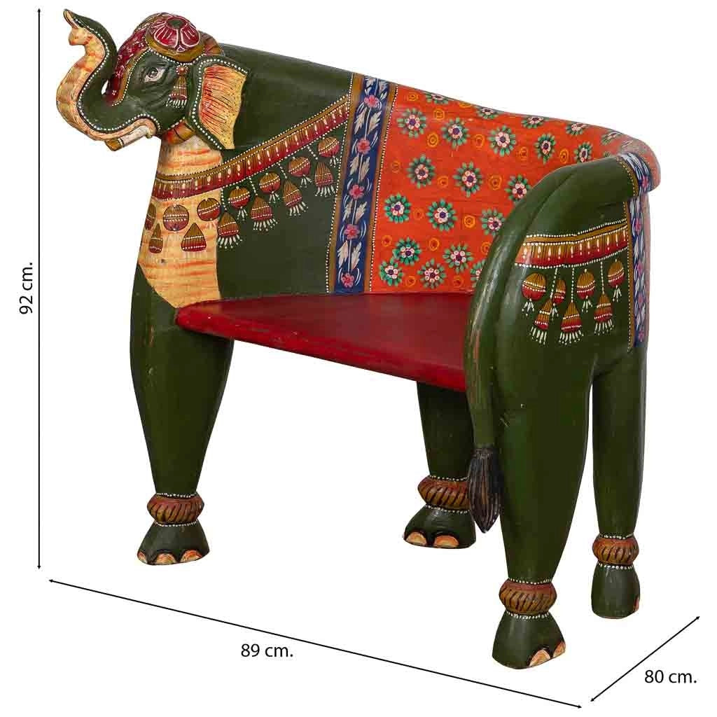 Panca elefante legno dipinto multicolore 89x80x92h cm
