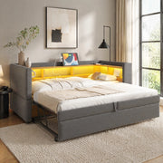 Divano Letto Imbottito 90/180 x 190 cm Grigio Scuro con LED e Prese