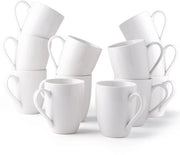 Set di tazze da caffè da 12 (350 ml), tazze cremine con manico grande - Leggero per Latte/Cappuccino/Cacao - Resistenti a forno a microonde e lavastoviglie, GCM021WT