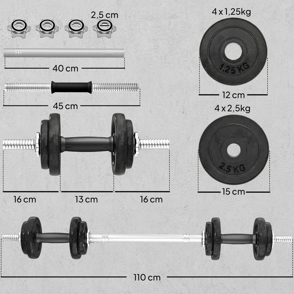 Set di manubri 2 in 1 regolabile fino a 20 KG ¨C zephmum ¨C Grigio