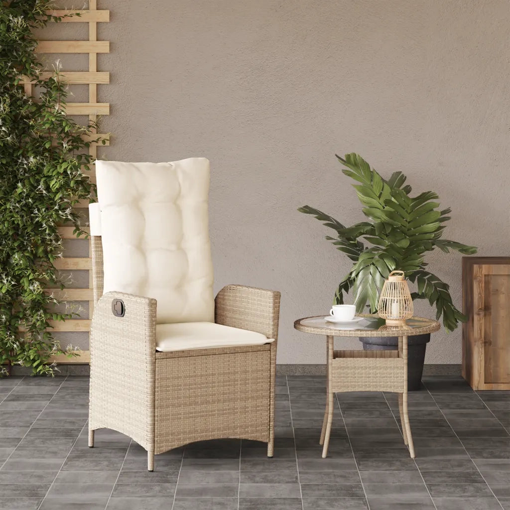 Sedia Reclinabile da Giardino | Sedie da Esterno con Cuscini Beige in Polyrattan