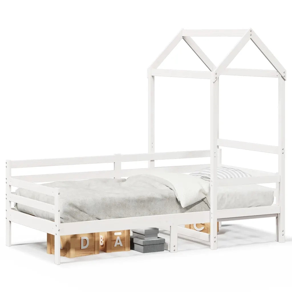 Letto singolo | Letto per adulti | Dormeuse con Tetto 80x200 cm Bianco in Legno Massello di Pino