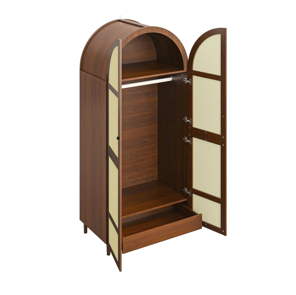 Armadio guardaroba 80x50x179 cm noce， ante arrotondate， con cassetto