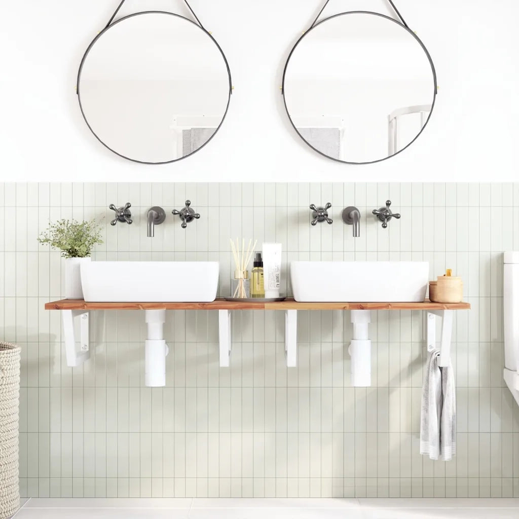 Ripiano a Parete per Lavabo in Acciaio e Massello di Acacia 3302846