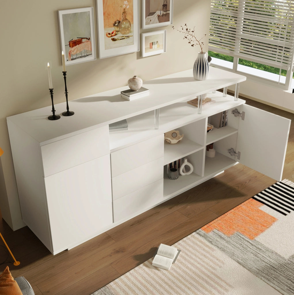 Sideboard bianco 160x40x75 cm con LED, 4 cassetti e 2 ante
