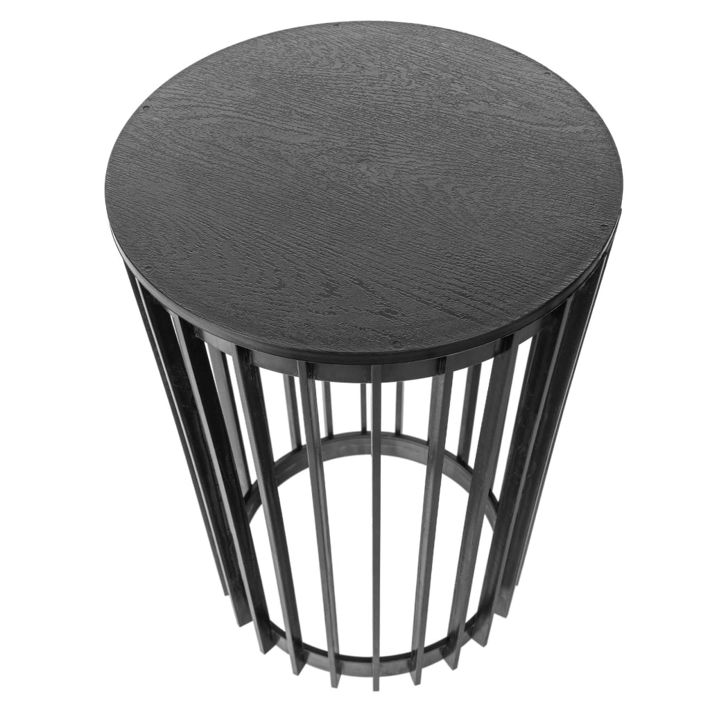Tavolino rotondo KADAX nero, piccolo, stile loft, da giardino, per balcone, traforato, 54 cm