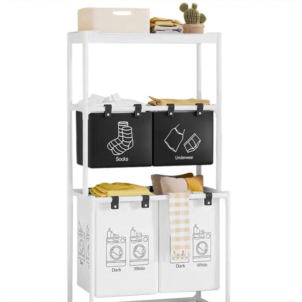 Trade Shop - Cesto Portabiancheria Organizer Per Lavanderia Vestiti Decorazione Bagno Con Ruote -