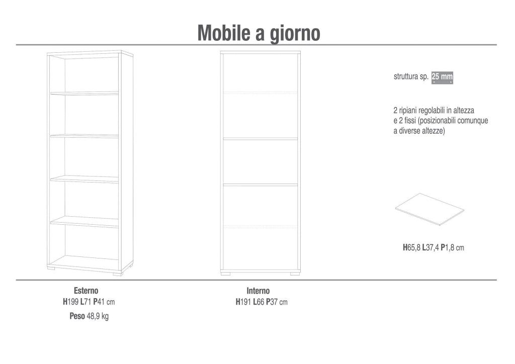 Libreria a Giorno 71x199x41 cm Cemento