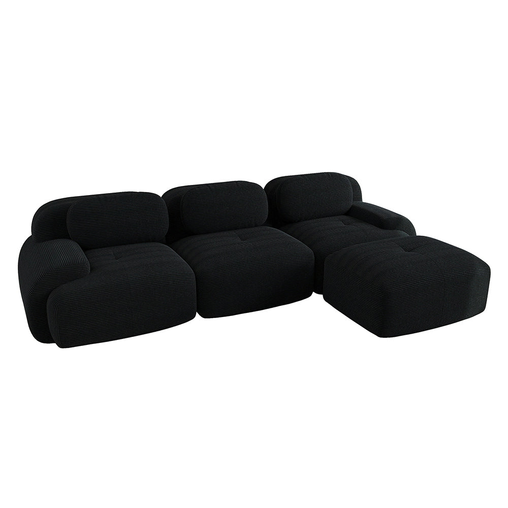Divano angolare modulare - Xylo - Velluto costato, braccioli XL, imbottitura 32D, adatto animali, nero