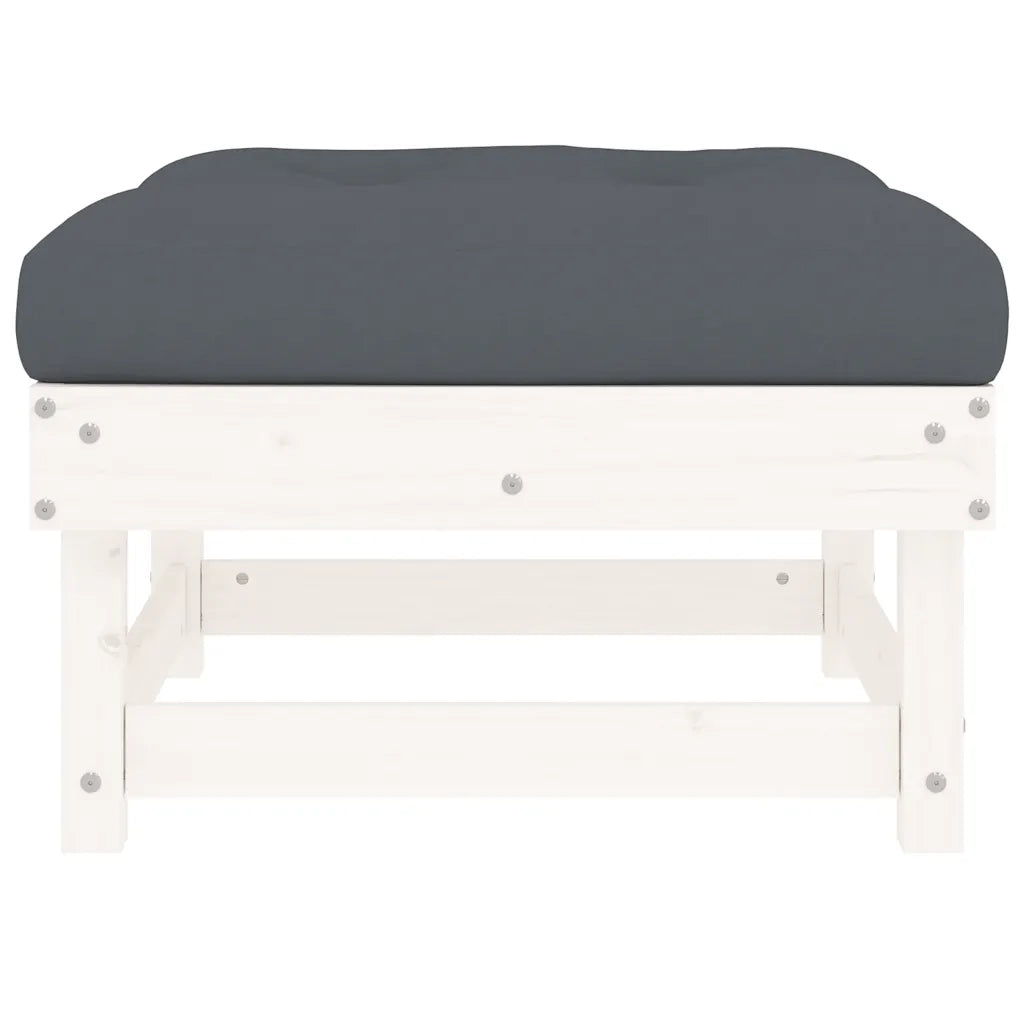Poggiapiedi da Giardino con Cuscino Legno Massello Pino Bianco 825437
