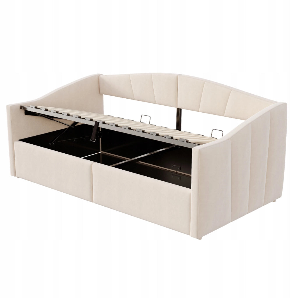 Letto imbottito 90x200 - Xylo - Idraulico, beige